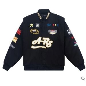 ARS Embroidered Racing Bomber Jacket Black with Patches Mens Size XL